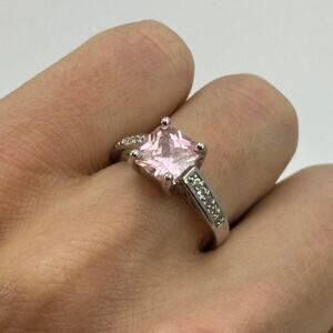 925 Sterling Silver Pink Diamond Studded Wedding Band Ring